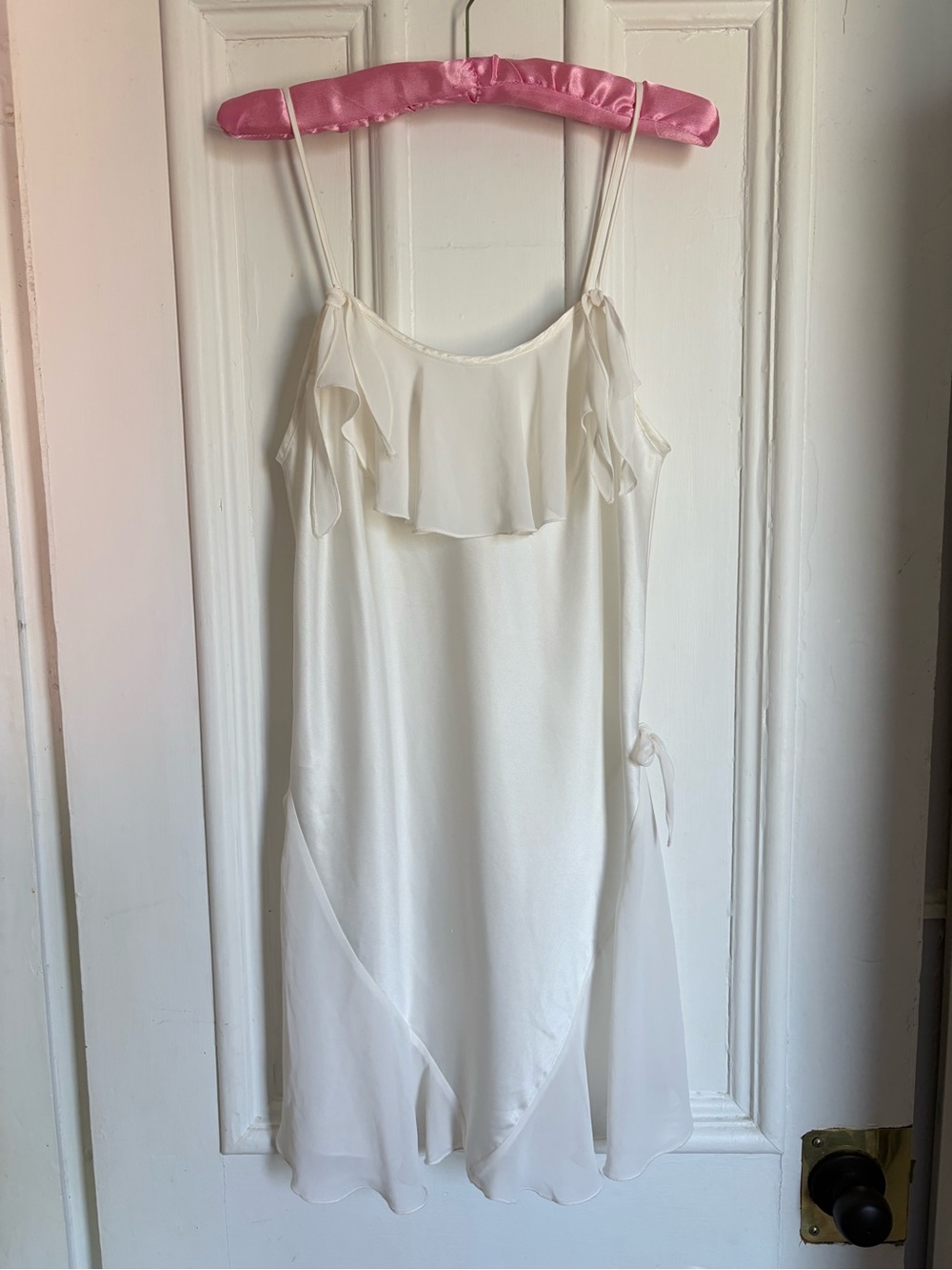 Vintage White Chiffon Ruffle Slip Dress with Bow Details